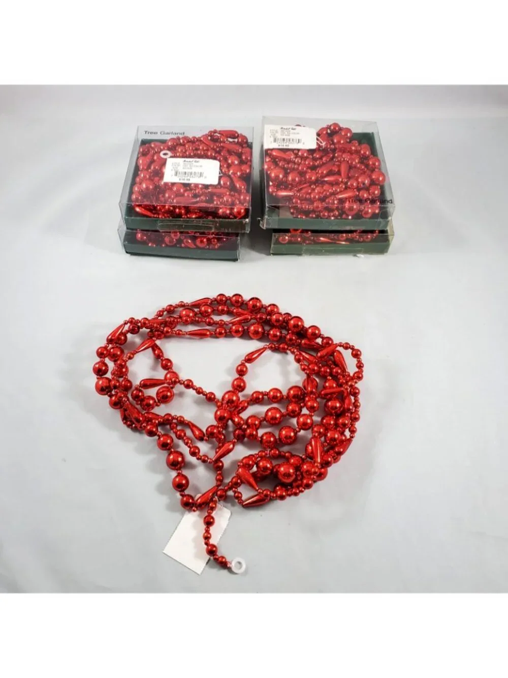 Set of 5 Marshall Fields Red Water Drop Plastic Bead Christmas Garland 9ft each